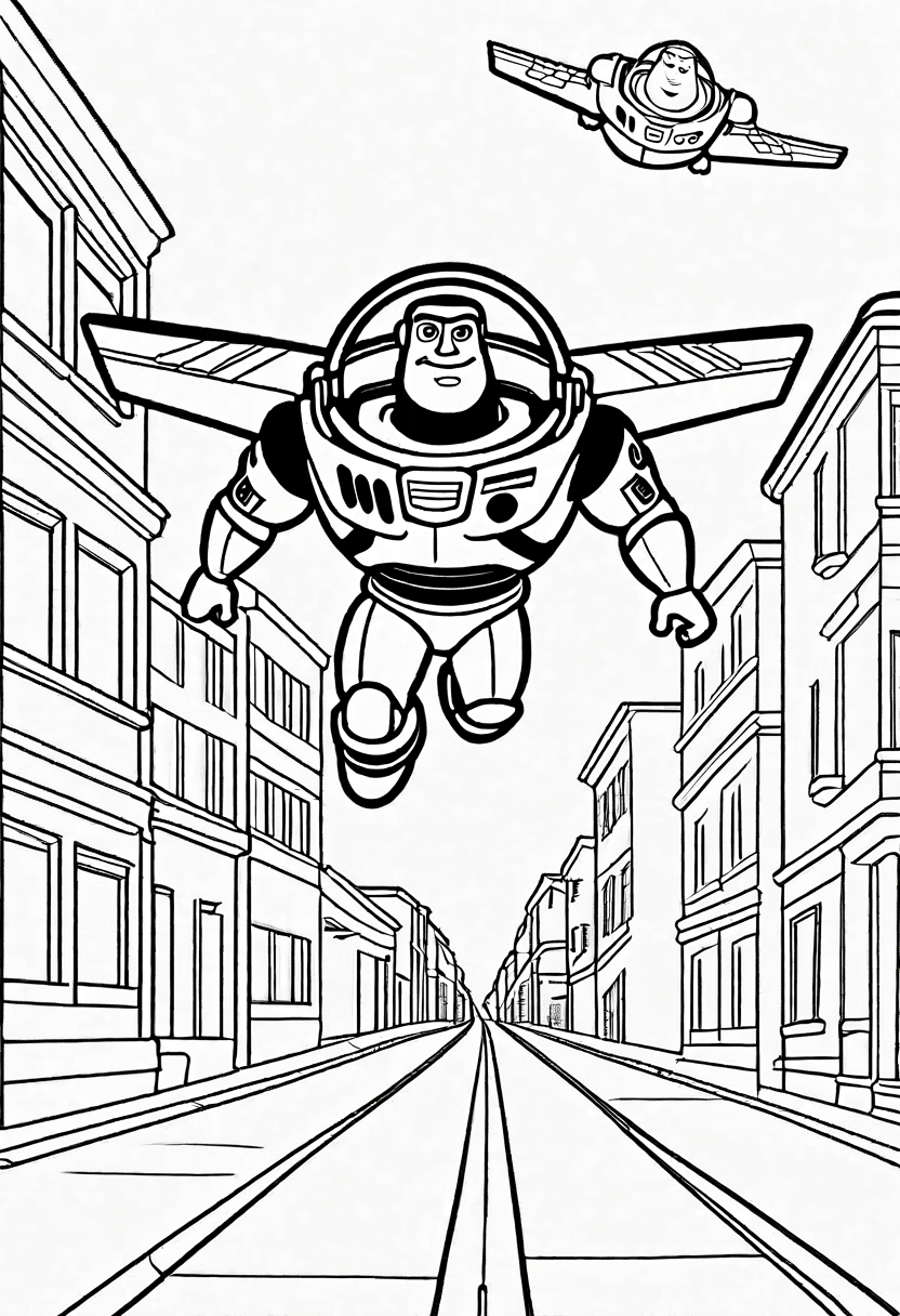 Buzz Lightyear Flying Over A Street